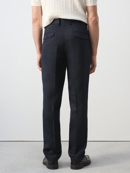 Mango Slim Fit Linen Blend Trousers, Navy - view 2, Navy