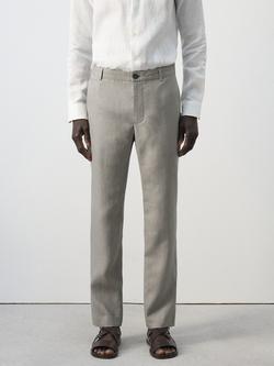 Mango Straight Cut Linen Chinos, Light Grey Melange, Light Grey Melange