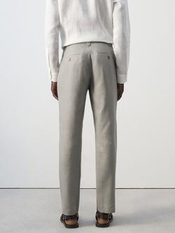 Mango Straight Cut Linen Chinos, Light Grey Melange - view 2, Light Grey Melange
