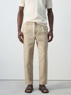 Mango Tapered Linen Cotton Blend Ankle Grazer Trousers, Beige