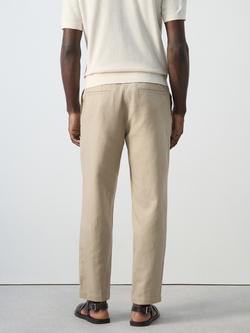 Mango Tapered Linen Cotton Blend Ankle Grazer Trousers - view 2, Beige