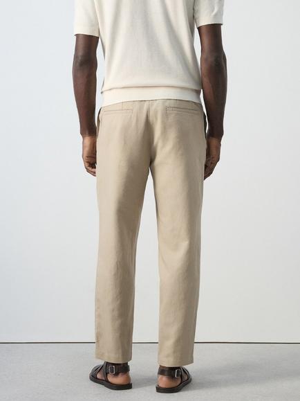 Mango Tapered Linen Cotton Blend Ankle Grazer Trousers - view 2, Beige