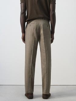 Mango Houndstooth Linen Cotton Blend Trousers, Brown - view 2, Brown