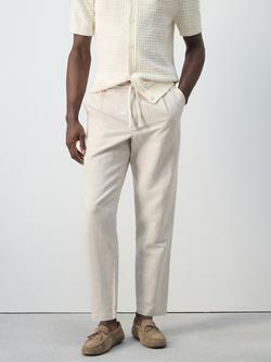 Mango Tapered Linen Cotton Blend Ankle Grazer Trousers, Raw, Raw