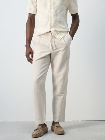 Mango Tapered Linen Cotton Blend Ankle Grazer Trousers, Raw, Raw