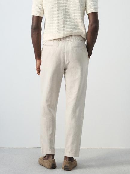 Mango Tapered Linen Cotton Blend Ankle Grazer Trousers, Raw - view 2, Raw
