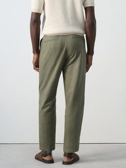 Mango Tapered Linen Cotton Blend Ankle Grazer Trousers, Moss - view 2, Moss