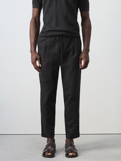 Mango Tapered Linen Cotton Blend Ankle Grazer Trousers, Black, Black