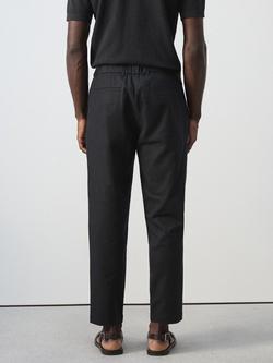 Mango Tapered Linen Cotton Blend Ankle Grazer Trousers, Black - view 2, Black