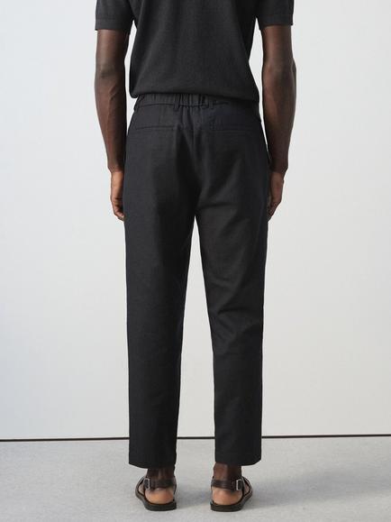 Mango Tapered Linen Cotton Blend Ankle Grazer Trousers, Black - view 2, Black