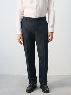 Mango Straight Fit Linen Trousers, Navy, Navy