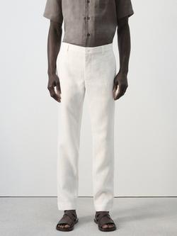 Mango Slim Fit Linen Trousers, Off White