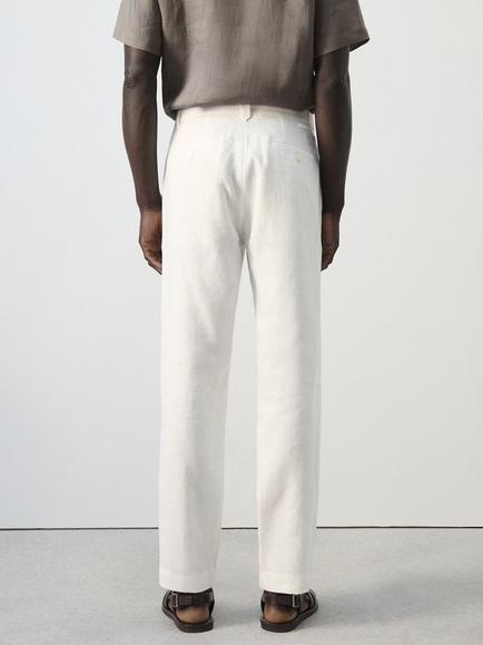 Mango Slim Fit Linen Trousers - view 2, Off White