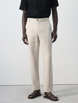 Mango Slim Fit Linen Trousers, Raw, Raw