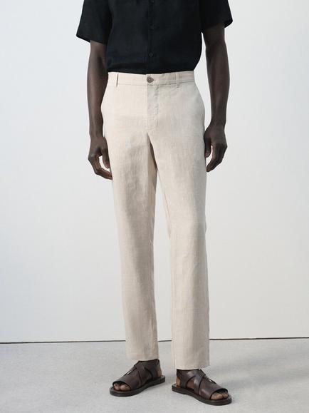 Mango Slim Fit Linen Trousers, Raw, Raw