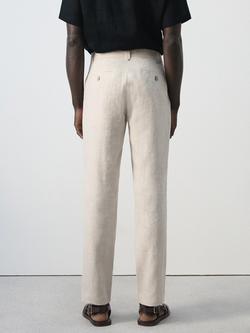 Mango Slim Fit Linen Trousers, Raw - view 2, Raw