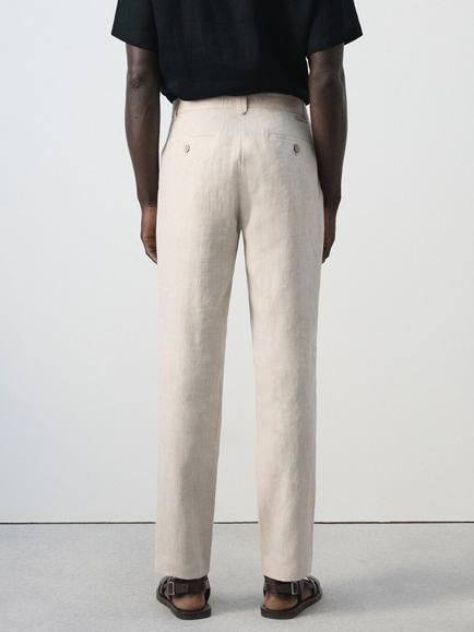 Mango Slim Fit Linen Trousers, Raw - view 2, Raw