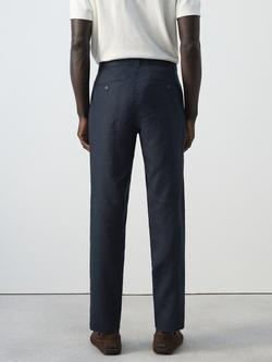 Mango Slim Fit Linen Trousers - view 2, Navy