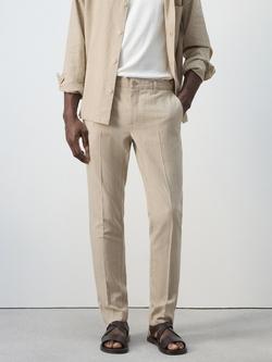 Mango Slim Fit Linen Trousers, Beige, Beige