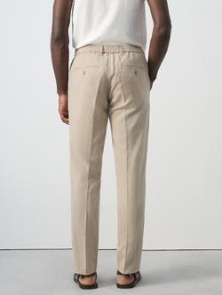 Mango Slim Fit Linen Trousers, Beige - view 2, Beige