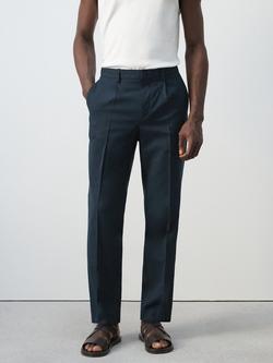 Mango Slim Fit Lyocell Blend Ankle Trousers, Navy, Navy