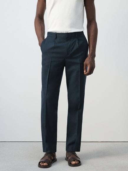 Mango Slim Fit Lyocell Blend Ankle Trousers, Navy, Navy