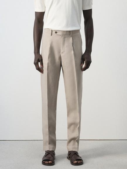 Mango Slim Fit Linen Trousers, Beige