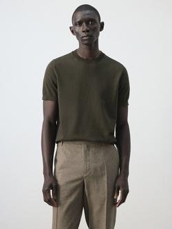 Mango Regular Fit Crew Neck Cotton Knit T-Shirt, Chocolate, Chocolate