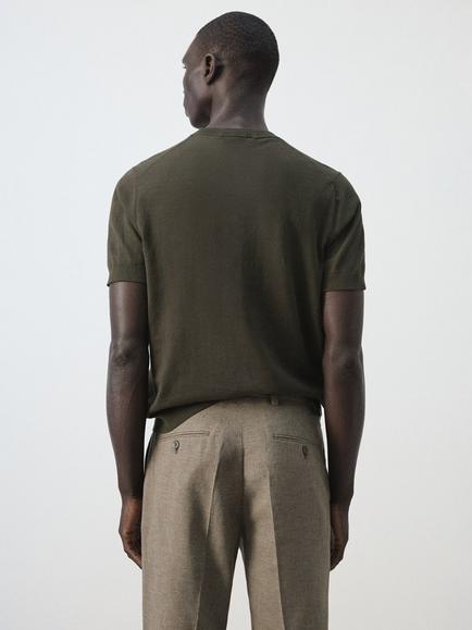 Mango Regular Fit Crew Neck Cotton Knit T-Shirt, Chocolate - view 2, Chocolate