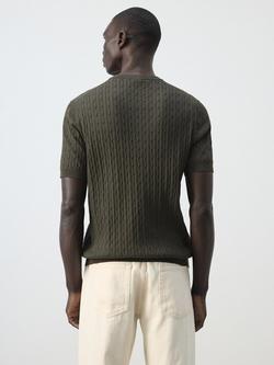 Mango Regular Fit Crew Neck Cable Knit Cotton T-Shirt, Chocolate - view 2, Chocolate