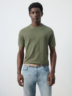 Mango Men's Fine Knit T-Shirt, Moss