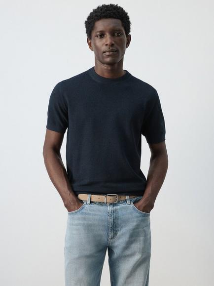 Mango Men's Fine Knit T-Shirt, Navy