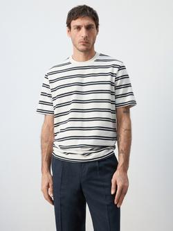 Mango Striped Cotton Blend T-Shirt, White, White