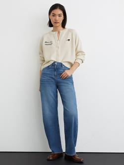 Reiss McLaren Cropped Pure Wool Cardigan, White, White