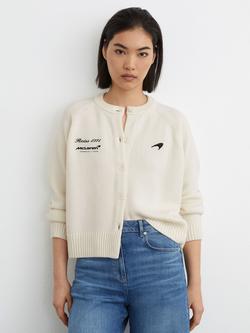 Reiss McLaren Cropped Pure Wool Cardigan, White - view 2, White