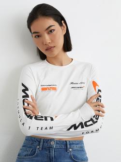 Reiss Maxine McLaren Racing Logo Print Cropped Top, White, White