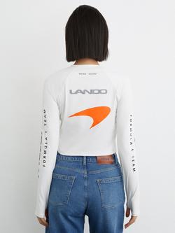 Reiss Maxine McLaren Racing Logo Print Cropped Top, White - view 2, White