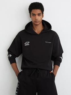 Reiss Rowan McLaren Racing Heavyweight Cotton Hoodie, Washed Black, Washed Black