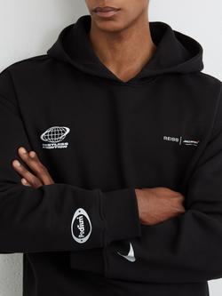 Reiss Rowan McLaren Racing Heavyweight Cotton Hoodie, Washed Black - view 2, Washed Black