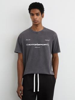 Reiss Arkon Motorsport Regular Fit Cotton T-Shirt, Washed Black, Washed Black