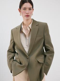 Mango Single Button Tailored Blazer, Green, Green