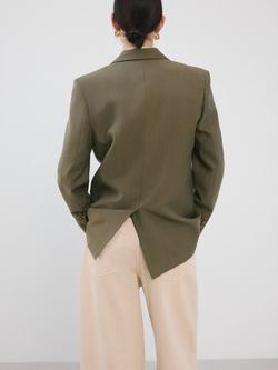 Mango Single Button Tailored Blazer, Green - view 2, Green