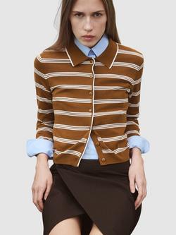 Mango Collar Stripe Cardigan, Caramel, Caramel