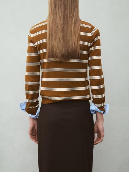 Mango Collar Stripe Cardigan, Caramel - view 2, Caramel