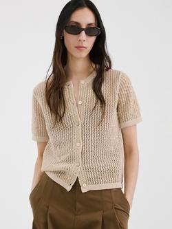 Mango Short Sleeve Round Neck Cardigan, Sand, Sand