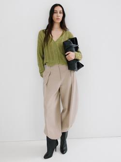 Mango V-Neck Cable Knit Cardigan, Green, Green