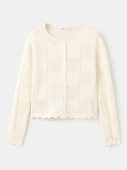 Mango Open Stitch Cropped Cardigan, Beige, Beige