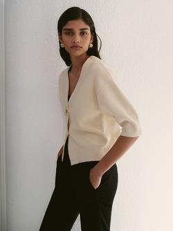 Mango Sun Button Knit Cardigan, Beige, Beige