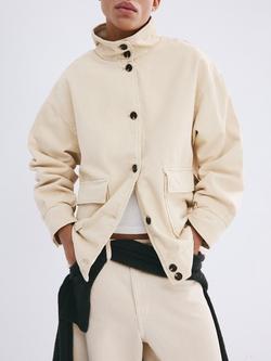 Mango High Neck Parka Jacket, Vanilla, Vanilla