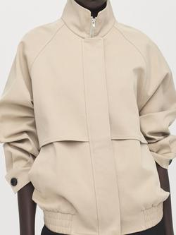 Mango Long Sleeve Zip Up Bomber Jacket, Stone, Stone